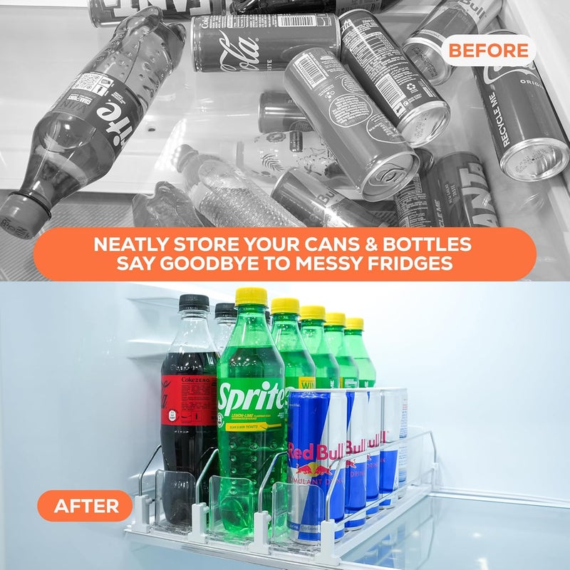 SIP SORT Upgraded Premium Drink Organizer for Fridge. Ultra Space Saving Soda Can Organizer for refrigerator with Larger Stopper Height and Automatic Pusher with Locking Feature. Holds 15 Cans (3 Rows, White) - Image 5
